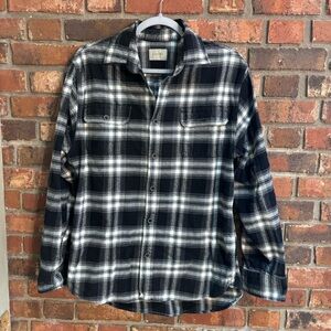 Jachs mens plaid flannel cabincore grunge camping button up shirt black/white M